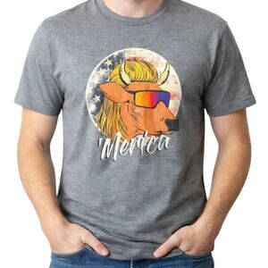 'Merica Bull Mullet Gray Graphic T-Shirt Unisex Medium NWOT Funny Patriotic Tee